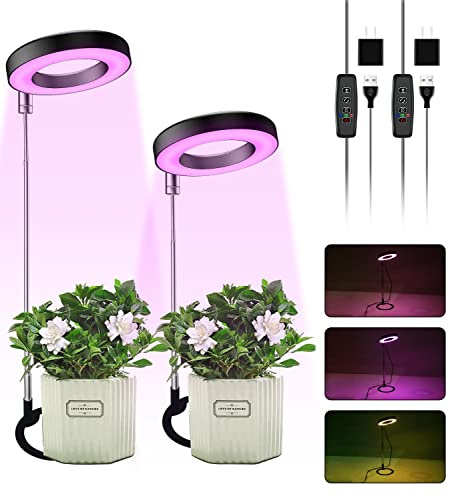 ELINKUME Pflanzenlampe LED Vollspektrum,Pflanzenleuchte Wachstumslampe für Pflanzen Zimmerpflanzen mit 10 Helligkeit und Zeitschaltuhr,USB Pflanzenlicht,Verstellbare Höhe,Für Kleine Pflanzen(2 Stück)