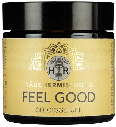 Feel Good - Glücksgefühle Räuchermischung - Kraftvolles Räucherwerk • spirituell • energetische Reinigung • 100% Natur • ähnlich: Palo Santo Räucherstäbchen, weißer Salbei zum Räuchern • HerbsnRoots