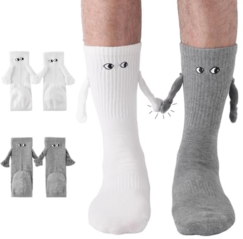 PRAOAHEI 2 Paar Magnetische Socken mit Händen 42-46 für Geschenke | Lustige Socken mit Magnet Händen Geschenke für Pärchen Männer Frauen Familie Freunde Geburtstag Jahrestag Hochzeitstag