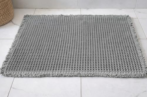 SHIMOH Waffel-Badematte, rutschfest, super saugfähig, schnell trocknend, weiche Mikrofaser-Gummi-Rückseite, maschinenwaschbar, flaches Profil, Bodenmatte für Dusche, Badewanne, Waschbecken