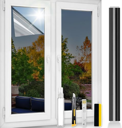 ConCus-T One Way Window Film Heat Control With Kit,Black Silver,44.5x200cm