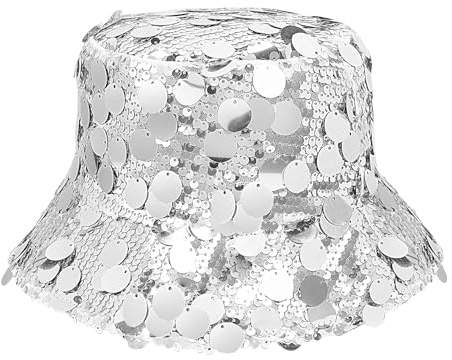 MILAKOO Lentejuelas de Plata Glitter Bucket Hat Hip Hop Disco Party Reversible Sun Hat Shiny Bling Cap