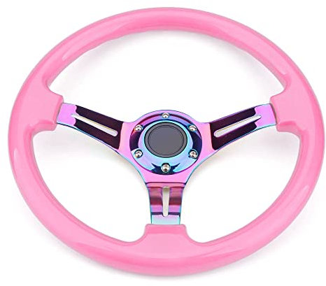 Sportlenkrad,Drifting Steering Wheel,Lenkrad Chrom 350mm 14inch Lenkrad ABS Lenkrad(Pink)