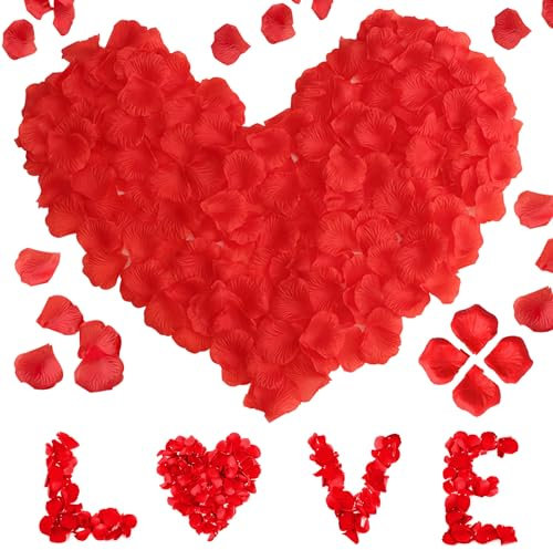 1200 stück Künstliche Rosenblätter, Romantische Rosenblätter Deko, Künstliche Rosenblüten Getrocknet für Hochzeit, Valentinstag, Jahrestag, Tischdekoration, Geburtstag, romantische Anlässe - Rot