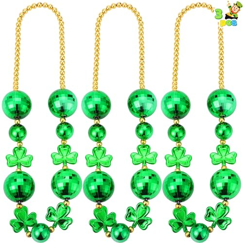 JOYIN 3 Pcs St. Patrick's Day Jumbo Bead Necklaces, Green Shamrock Necklaces Bulk for St. Patrick's Day Carnival Dress Up, Costume Party Accessories, Irish Day Decorations Favors