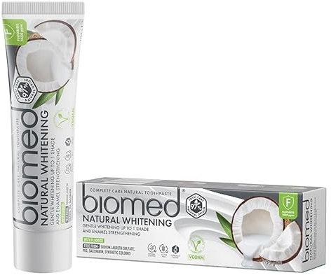 Biomed Coconut Oil 97% Natural Whitening Toothpaste | Gentle Whitening & Enamel Strengthening | Vegan, SLES Free, with FLOURIDE 100g