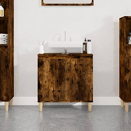 Iiaky Meuble d'évier chêne fumé 58x33x60 cm Bois d'ingénierie,Vasque À Poser Salle De Bain,Lavabo Salle De Bain
