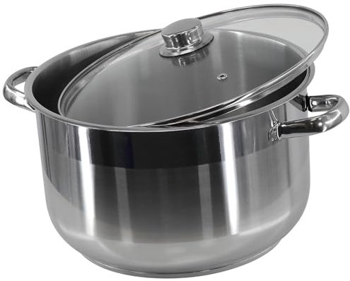 THEGA Olla De Stock Grande con Tapa - Olla De Stock De Acero Inoxidable, Cazuela De Acero Inoxidable Stockpot Base De Inducgran Tapa De Cristal De Olla De Stock Profunda(24 x 14 cm 6.5 LTR)