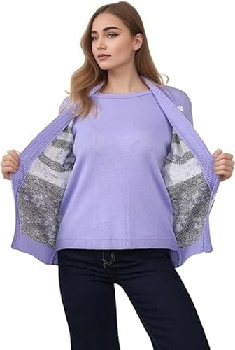 Ladies Floral Jacquard Twin Set Women's Knitted Tank Top & Cardigan Sweater, Elegant Mock Twin Set with Edge Trim, Comfortable Acrylic, Multiple Sizes
