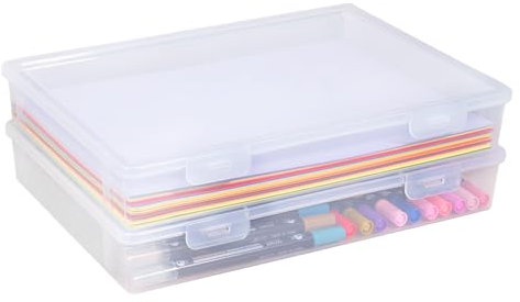 Carehabi 2 Packs de Boîtes de Rangement en Plastique Multi-Usages avec Loquet de Verrouillage, Boîte de Rangement Transparente, Classeur A4 pour Fournitures de Bureau, Jouets, Travaux Manuels