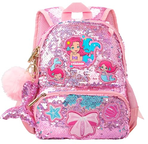 LSSAGOON Einhorn Rucksack Kinder Mädchen, Pailletten Kinderrucksack, Personalisierter Kawaii Schulrucksack, Rucksack Kindergarten für Kindergarten Grundschule, Geschenke für Geburtstag Xmas