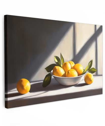 MuchoWow© Leinwandbild Groß XXL Dekoration Wohnzimmer Bilder Pictures Wall | 120x80 cm - Decoration Living Room Wohnungs Deko Moderne Bild Zitronen - Stillleben - Gelb