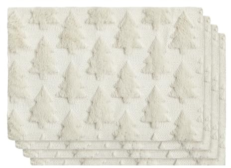 Artoid Mode Plüsch Samt kunstfell Felloptik Beige Kiefern Weihnachten Platzsets 4er Set, 30x45cm Winter Urlaub Tischsets Platzdeckchen Küche Party Deko