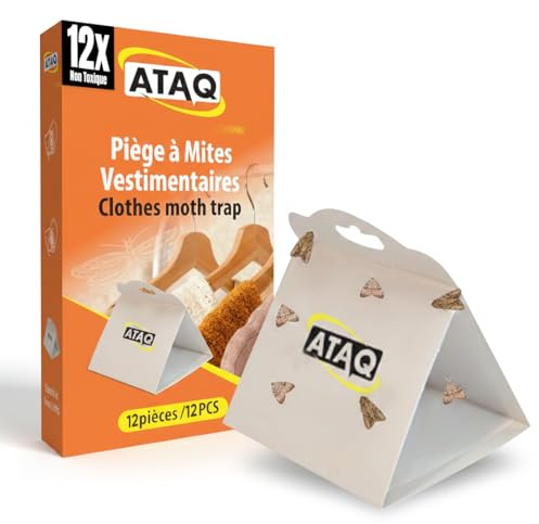 ATAQ Mottenfalle für Kleidermotten, selbstklebend, Pheromone, mit Hochleistungskleber – gegen Befall von Kleidermotten, schützt die Kleidung, ungiftig