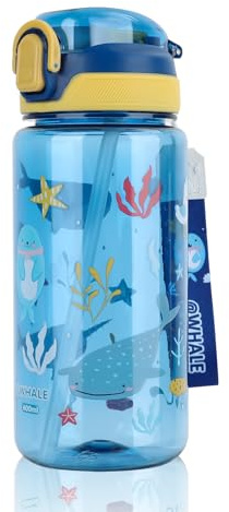 Sigdio Gourde Enfant avec Paille 600ml Bouteille d'eau Enfant Garçons Anti-Fuite sans BPA Gourde Sport pour L'école et Activités extérieure (Bleu, 600ml)