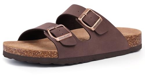 shevalues Women’s Cork Footbed Slide Sandal, Arch Support Summer Outdoor Sandals Mules with Adjustable Buckle Coffee