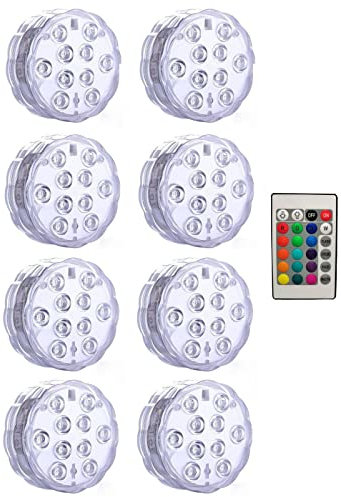 GQSSEFQCH Lampada da notte subacquea a led da 10 led RGB a batteria da immersione Lampada da notte for piscina da giardino for la ciotola del vaso della festa nuziale(1 controller 8 Lamp)