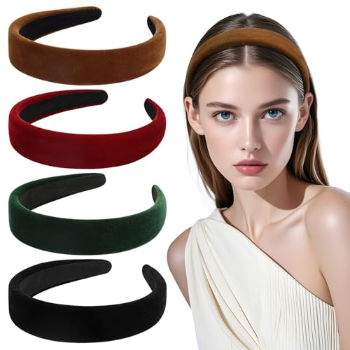 BOOMTOP 4pcs Gepolstert Haarreif Stirnbänder Samt Haaareifen Damen Breite Haarband Haarschmuck Schwamm Kopfband Haar Accessories für Frauen Mädchen Schwarz Grün Rot