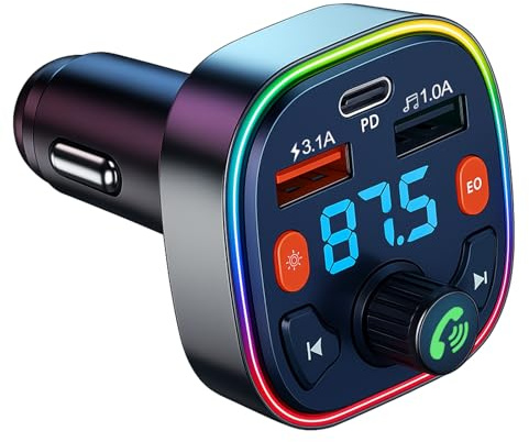 Transmetteur FM Bluetooth Voiture, Bluetooth Adaptateur Voiture Type-C PD 20W & QC 3.0 Chargeur Rapide de Voiture Appels Mains Libres MP3 Support U Disk, Support Carte Micro SD et Clé USB