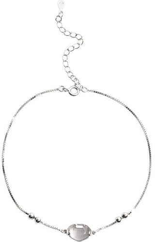 Homxi Bracelet Cheville Femme en Argent, Chaine de Cheville Femme en Plaqué Argent Serrure et Perles - 20cm + 5cm Chaîne d'extension