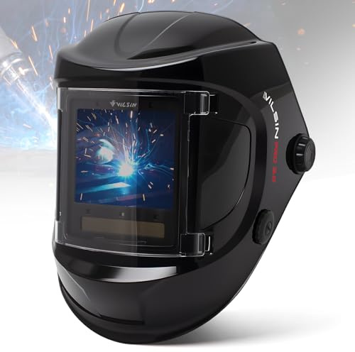 VILSIN Auto Darkening Welding Helmet, Large Viewing True Color with Side View Welding Hood, 180°Panoramic View,5 Arc Sensor Wide Shade 3/4-8/9-14 Welder Mask for TIG MIG ARC Grinding Plasma,Black