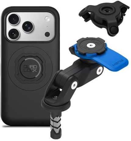 QUAD LOCK Gabelschaft-Handyhalterung (V2) für Motorrad mit Vibrationsdämpfer und MAG Hülle für iPhone 17 Pro