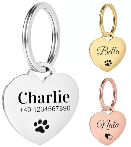 Hundemarke mit Gravur Personalisiert aus Edelstahl Hundeanhänger inkl. Schlüsselring - Namensschild für Halsband - Dog Tag Anhänger Marke für Hunde, Tiermarke für Katzen und Welpen (Herz Typ 2)