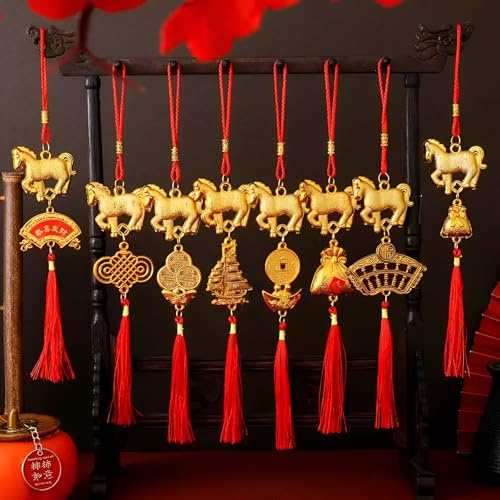 8 Pack Chinese New Year Decorations 2026 Year of The Horse Pendant Decorative Hanging Ornaments Snake Lucky Charms Hanging Tassels for Fortune Wealth Success Home Car Decor