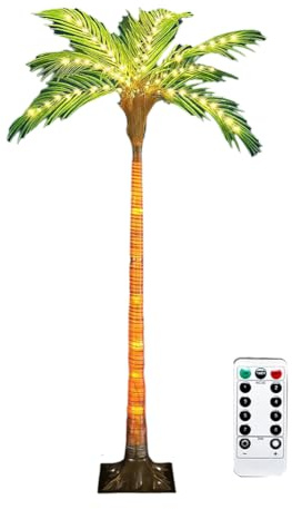 NONDK 4.6FT Solar Palm Tree Lights Outdoor Decoration Artificial Palm Tree with 110 LED Lights for Patio for Pool Bar