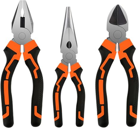Electrical Pliers, 3Pcs Pliers Set, Rust-Proof Steel Electrician with Non-Slip Handle Includes 8 Combination Plier & 6 Diagonal & 6 Long Nose, Alicates Para Electricistas