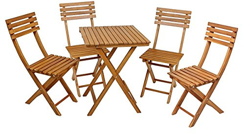 DELUKE Balkon-Set Alameda - Akazie, Natur | Balkon-Set Gartenmöbel-Set Sitzgruppe für Balkon Balkonstuhl Balkontisch