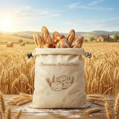 Générique Brivell Sac à Pain en Cire d'Abeille et Coton Bio – Emballage Réutilisable et Écologique pour Conservation du Pain Frais – Sac à Pain Brivell Artisanal avec Fermeture par Clip (#A-1PCS)
