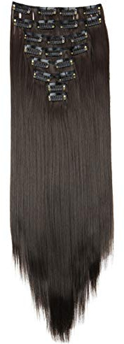 CAISHA XXL 50cm 8 delar set CLIP IN EXTENSIONS Hårförlängning Hårstycke Rak Chokladbrun CES103
