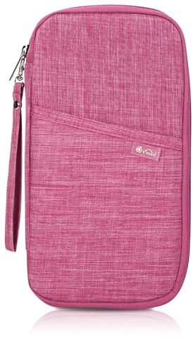 Vinsani Portefeuille de voyage familial pour passeport et organiseur de documents pour homme et femme pour billets, cartes d'identité, cartes de crédit, porte-monnaie, fuchsia, Classique