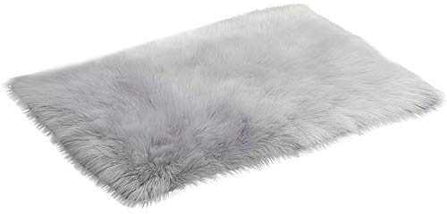 Künstlicher Nachahmung Lammfell Sofa Teppich, 40 x 60 cm Lammfellimitat Teppich Longhair Fell Optik Nachahmung Wolle Bettvorleger Stuhl Matte Sofa Matte - Wohnzimmer Schlafzimmer Kinderzimmer (Grau)