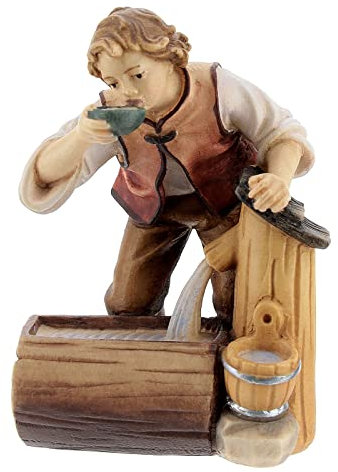 Holyart Kind beim Brunnen für Krippe Kostner Grödnertal Holz 12cm