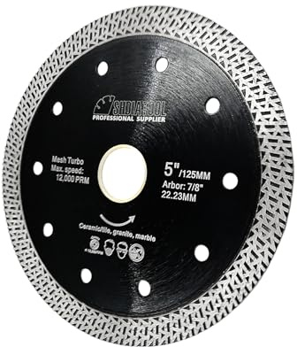 SHDIATOOL Diamant-Porzellan-Sägeblatt, Durchmesser 125 mm, mit Gitter-Turbo, für Fliesen, Keramik, Granit, Marmor