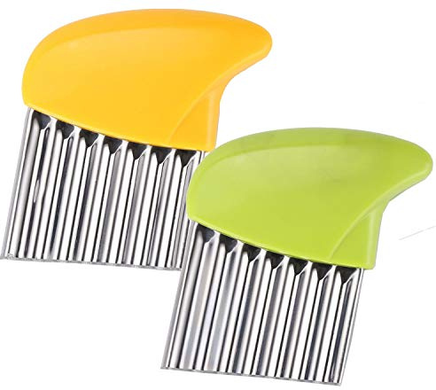 Coupe-froissures pour légumes, couteaux à salade, lames ondulées en acier inoxydable Vert + orange.