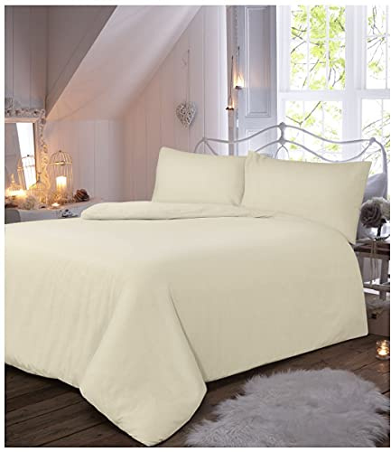 GC GAVENO CAVAILIA Set Copripiumino in Flanella di Alta qualità con Federa, 100% Cotone Spazzolato, Facile da Pulire, Biancheria Lusso Morbida e Accogliente, Panna, per Letto Singolo, Crema