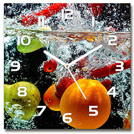 Tulup Horloge en Verre 30x30cm Silencieuse sur Pied Salon Design La Mur Impression Verre Sécurité - Aiguilles d'horloge Blanches - Fruit sous l'eau