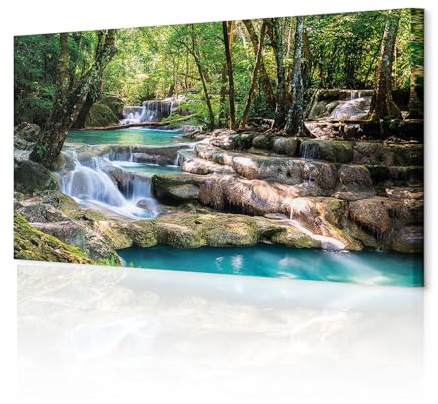 decomonkey Akustikbild Wasserfall 135x45 cm XXL 1 Teilig Leinwand Modern Bilder Wandbilder XXL Schallschlucker Schallschutz Akustikdämmung Wandbild Deko Leise Wald Natur Landschaft