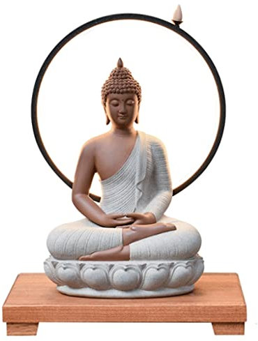 JCJNSL Buddha-Figur Meditierende Buddha-Statue, Zen-Buddha-Statuen mit Lotus und magischen Glühen, Buddha-Dekor Dekoratives Wohnzimmer Büro-Handwerk Sammlerstücke (Color : Grau)