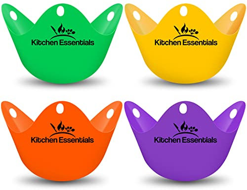 Egg Poacher Cups (4 Pack) With Round Bottom for Air Fryer, Pot, Microwave – Premium LFGB-Grade Silicone Egg Poachers – BPA-Free Easy-Release Poach Pods, Poached Egg Maker Set: Cooker, Boiler Steamer