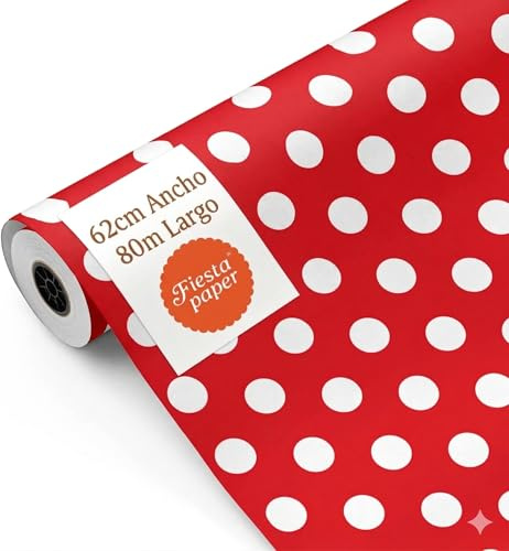 Rotolo di carta da regalo, rotolo grande 62 cm x 100 m • Colore rosso bianco Modello TOPOS • Ideale per: Negozi Aziende Negozi confezioni regalo Compleanni Baby Shower Matrimoni Decorazione