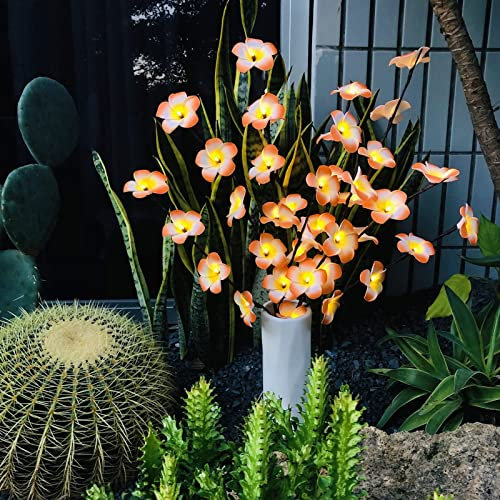 Riaxuebiy 2 Stück Hawaiisch Schaum Künstlich Hühnereie Blume Zweige Lampe Batteriebetrieben LED Blume Strauß Feenlicht für Home Room Decoration Weihnachtstag (Orange)