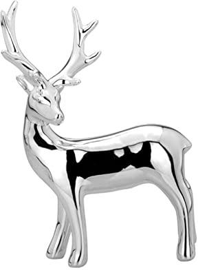 H.Bauer jun. Große stehende Porzellan Deko Rentier Figur - silbern glänzende Hirsch Weihnachts-Deko zum Hinstellen Höhe 17 cm