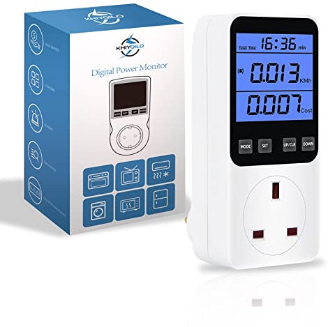 KHIYQILO Power Meter Plug Energy Monitor Watt Meter Power Consumption Electricity Usage UK Plug Energy Saving LCD Display