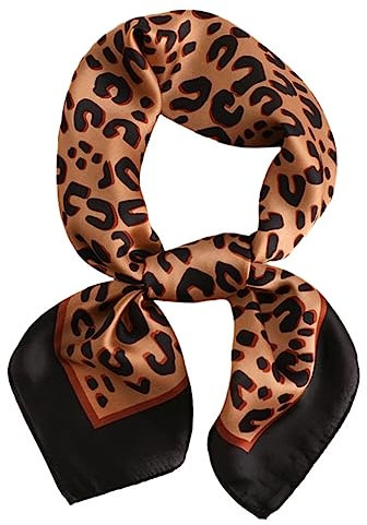 Amosfun Quadratischer Seidenschal mit Leopardenmuster Damen Halstuch Leichtes und Weiches Material Multifunktional als Stirnband Kostüm Accessoire Taschendekor 70 X 70cm