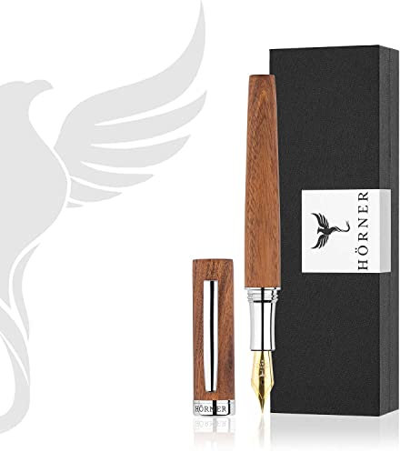 Hörner SCRIPTUM - Hochwertiger Füllfederhalter aus Mahagoniholz I Premium Geschenkbox I Inkl. Konverter I Luxus Design I Edel Feder Made in Germany I Attraktiver Stift für Herren und Damen