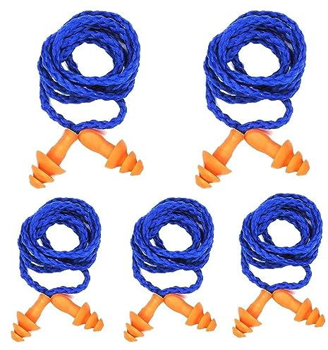 5 Pairs Corded Ear Plugs Reusable Silicone Earplugs Sleep Noise Cancelling Waterproof Ear Plugs with Cords for Noise Cancelling and Hearing Protection